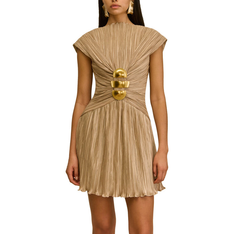 Andromeda Cap Sleeve Cinched Plisse Mini Dress image number null