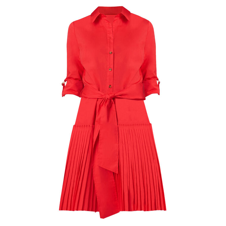 Mclean Short Sleeve Pleated Button-Front Mini Dress image number null