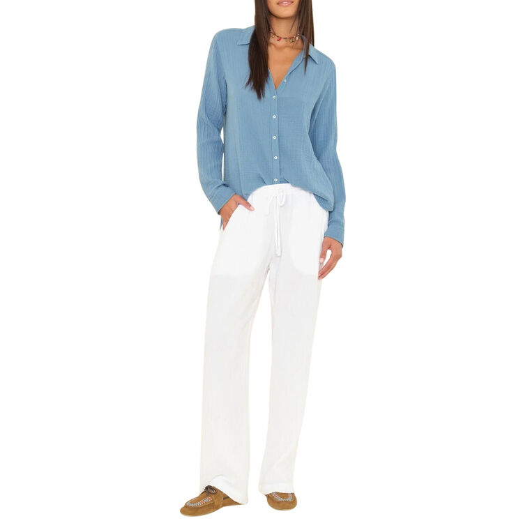 Devon Straight-Leg Cotton Gauze Pull-On Pant image number null