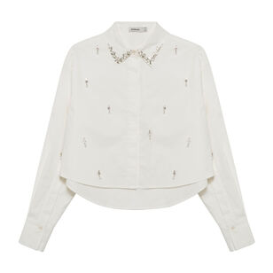 Renta Embellished Cropped Button-Up Shirt