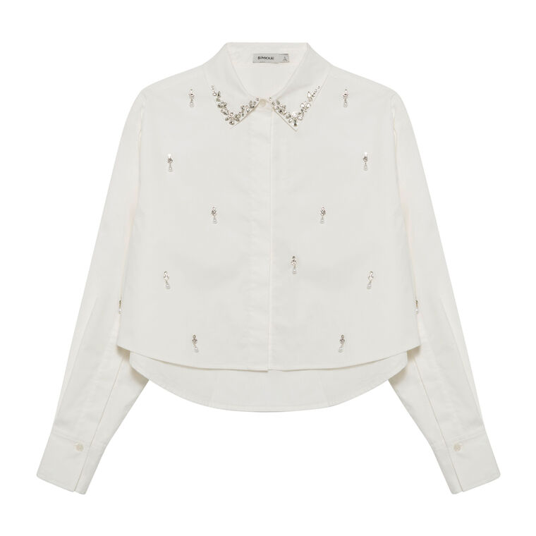 Renta Embellished Cropped Button-Up Shirt image number null