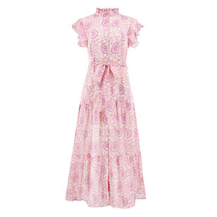 Ruffle Collar Cap Sleeve Button Front Maxi Dress
