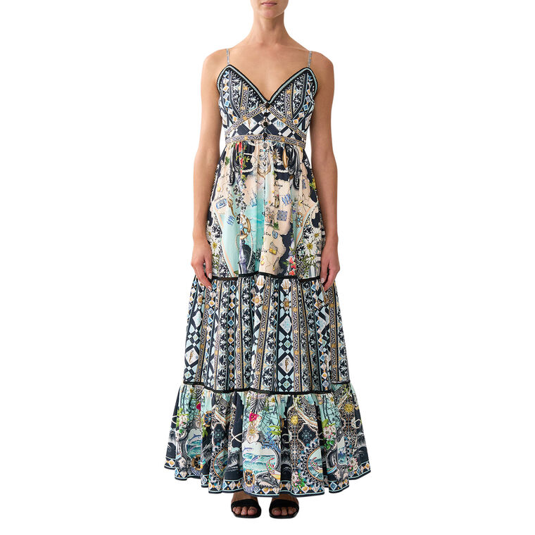 Sleeveless Tiered Bodice Maxi Dress image number null