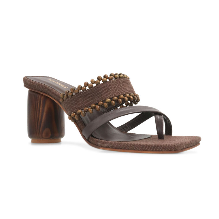 Aswan Strappy Linen Heel With Hand-Beaded Detail image number null