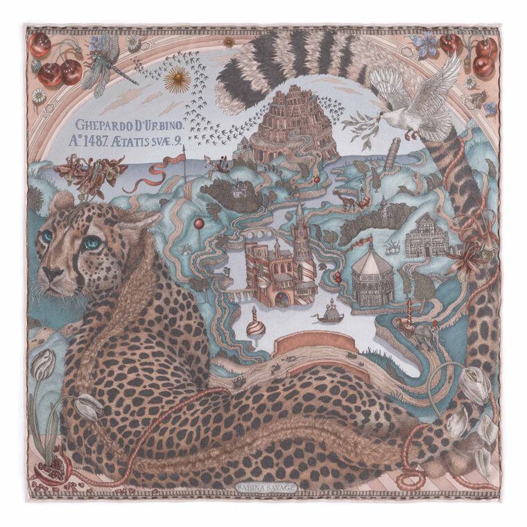 The Medici Cheetah Silk Twill Small Square Scarf image number null