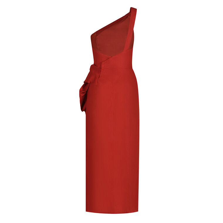 Salsero One-Shoulder Linen Midi Dress image number null