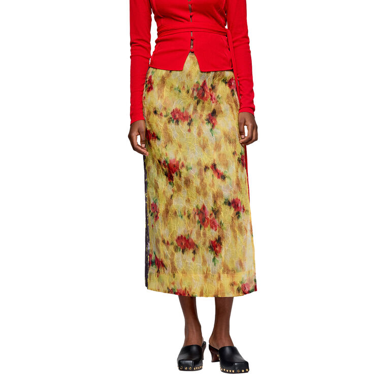 Shibori Organza Taffeta Midi Wrap Skirt image number null