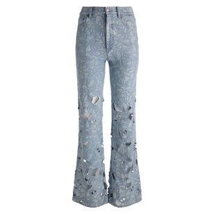 Chic High Rise Laser-Cut Wide-Leg Jean