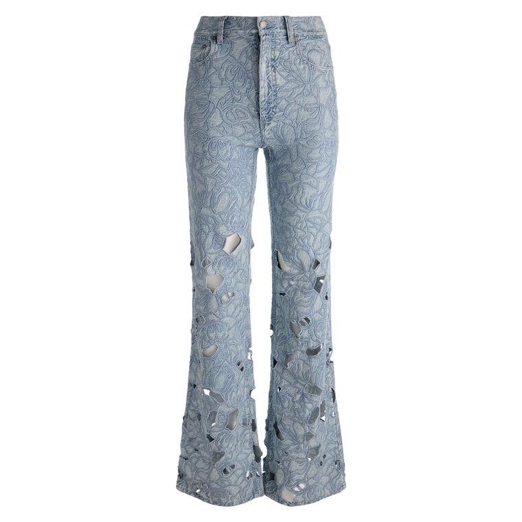 Chic High Rise Laser-Cut Wide-Leg Jean image number null