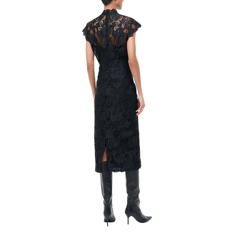Rosaline Short Sleeve Mock Neck Lace Midi Dress image number null