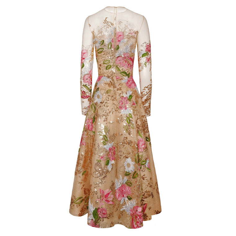 Long Sleeve Jewel Neck Sequin Embroidered Midi Dress image number null