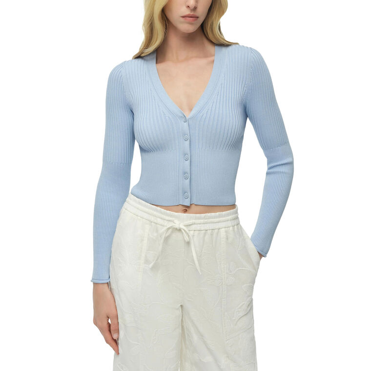 Ailany Long Sleeve Shrunken Rib Knit Cardigan image number null