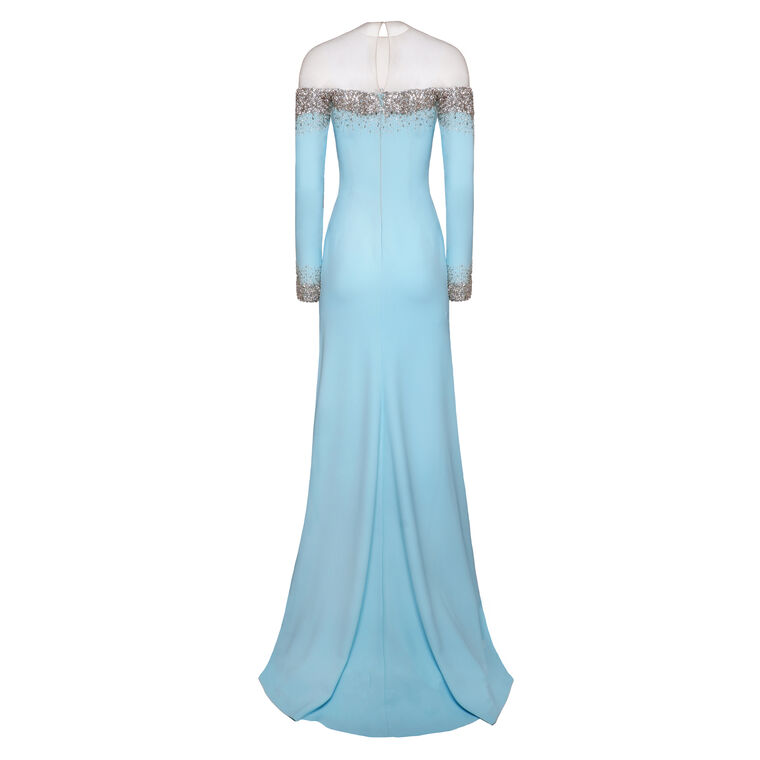 Long Sleeve Illusion Neckline Gown With Crystal Trim image number null