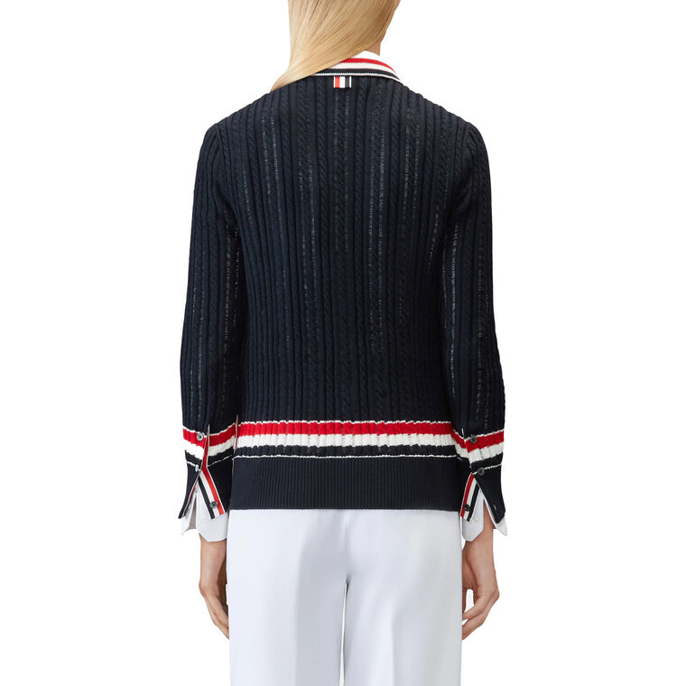 Striped Baby Ladder Cable V-Neck Elongated Cardigan image number null