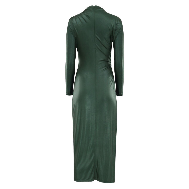 Coated Jersey Draped Midi Dress image number null