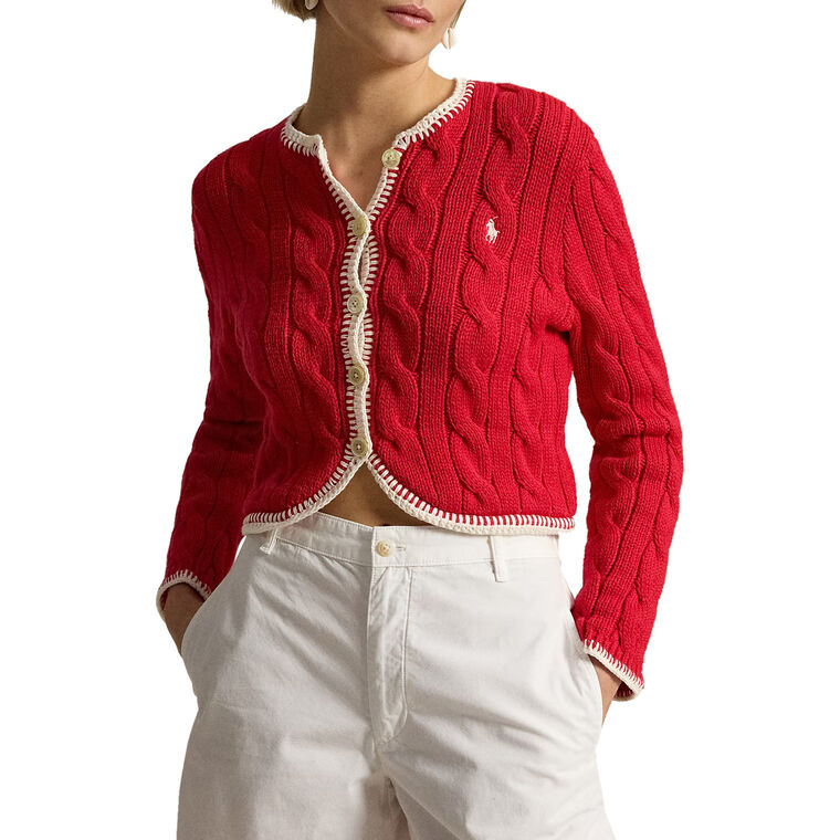 Cable-Knit Cropped Cardigan image number null
