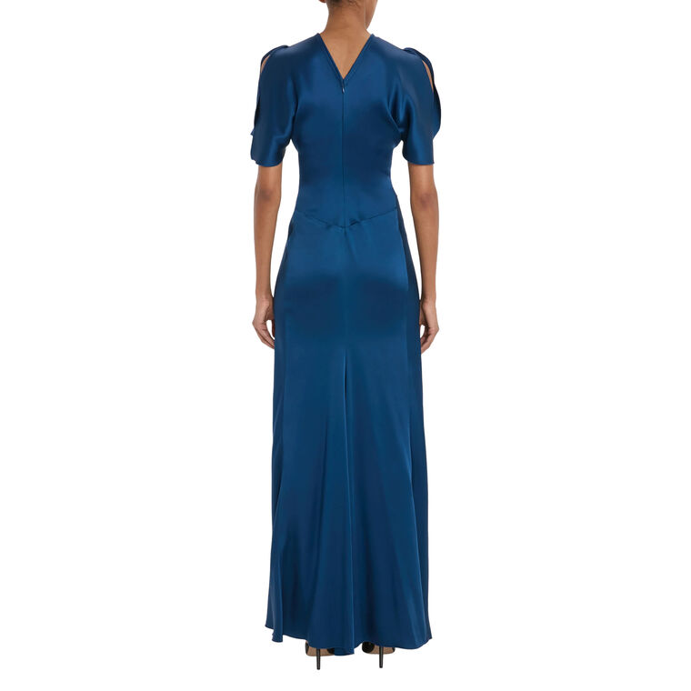 Isabella Short Sleeve Ruched Satin Gown image number null
