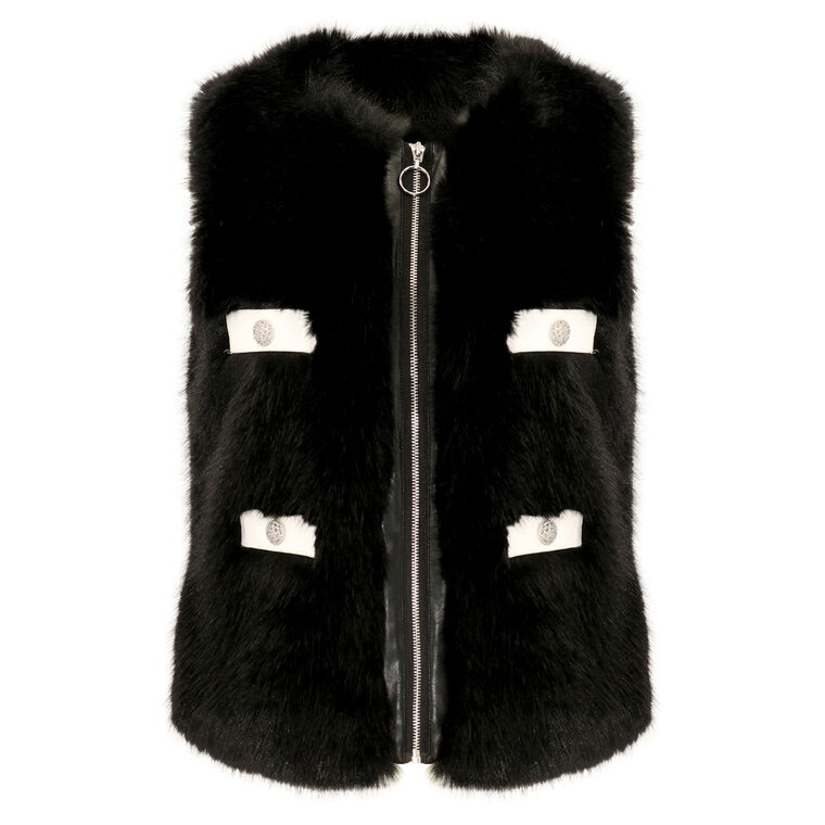 Faux Fur Lux Vegan Leather Trimmed Vest image number null
