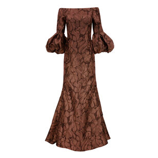 Brocade Puff Sleeve Gown