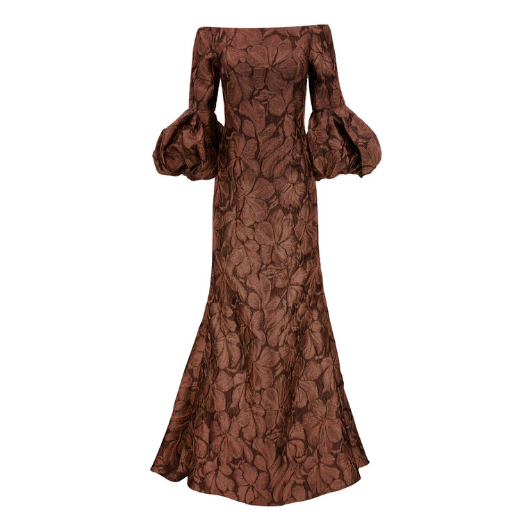 Brocade Puff Sleeve Gown image number null