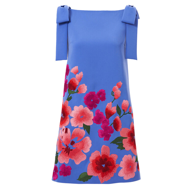 Floral-Embroidered Sleeveless Shift Dress With Bows image number null