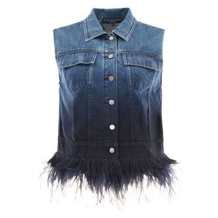 Denim Vest With Feathers