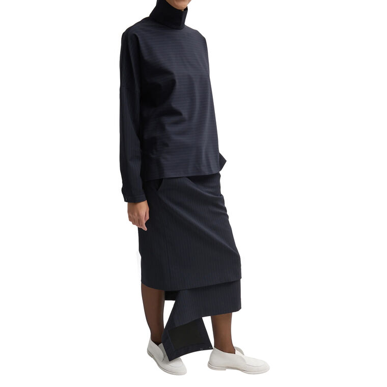 Mier Pinstripe Funnel Neck Dolman Sleeve Top image number null