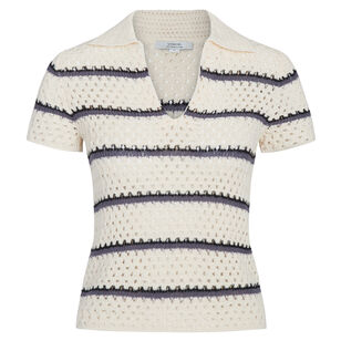 Short Sleeve Striped Cotton Polo Sweater