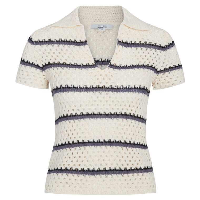 Short Sleeve Striped Cotton Polo Sweater image number null