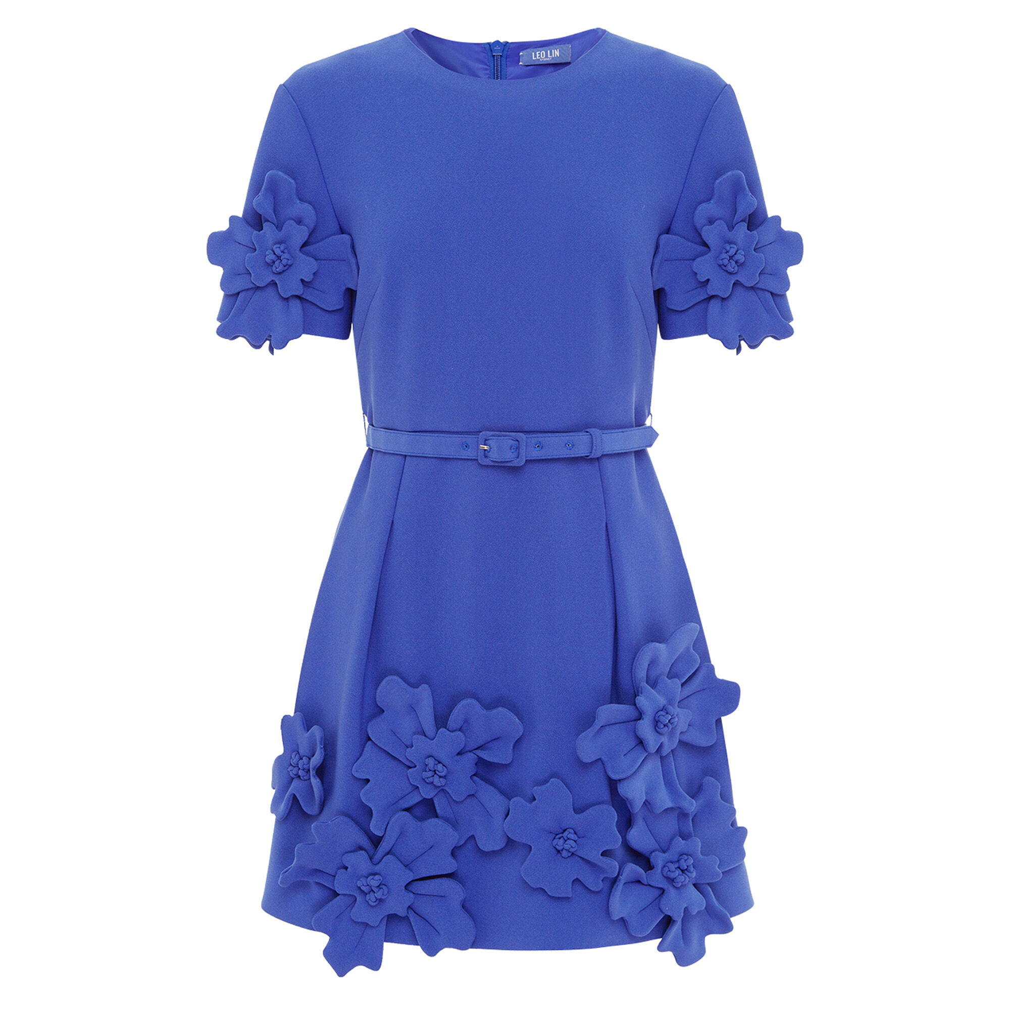 UNITED ARROWS - linda48様 Leo Lin Aurelie Floral Applique Short Sleeve Belted Mini Dress