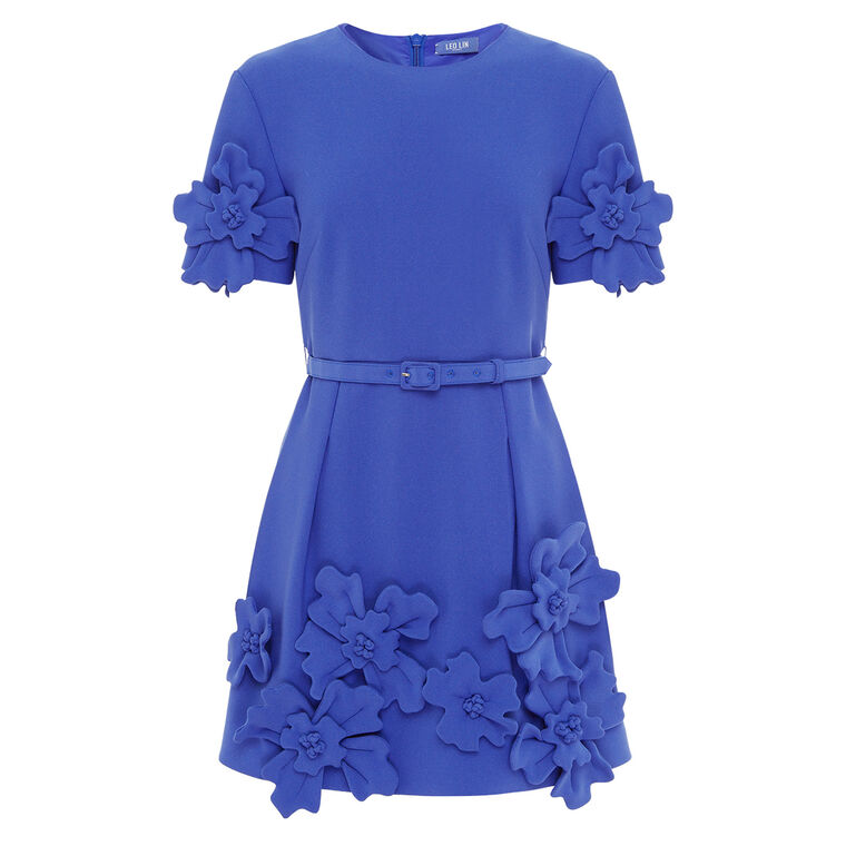 Aurelie Floral Applique Short Sleeve Belted Mini Dress image number null