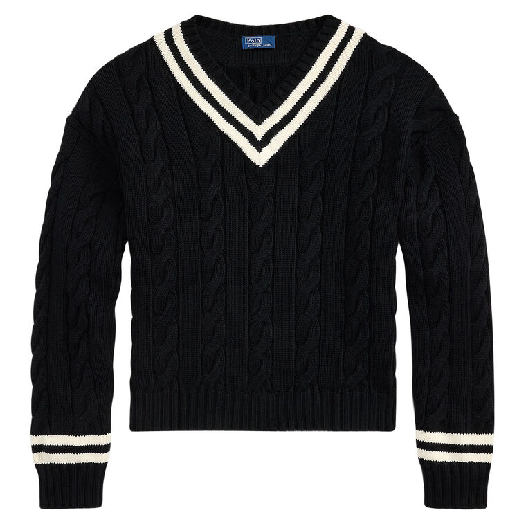Aran-Knit Cotton Cricket Sweater image number null
