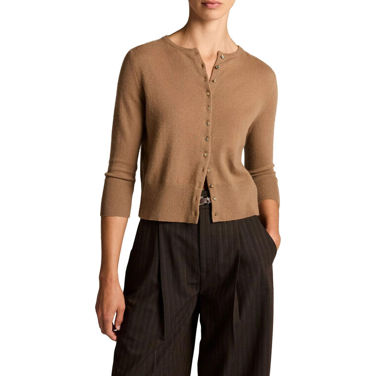 Metal-Button Cashmere-Blend Cardigan image number null
