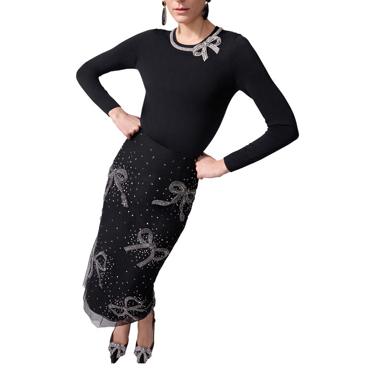 Crystal-Embroidered Long Sleeve Crew Neck Sweater image number null