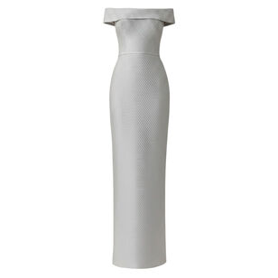 Basket Weave Jacquard Off The Shoulder Gown