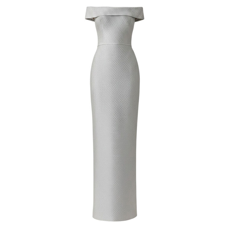 Basket Weave Jacquard Off The Shoulder Gown image number null