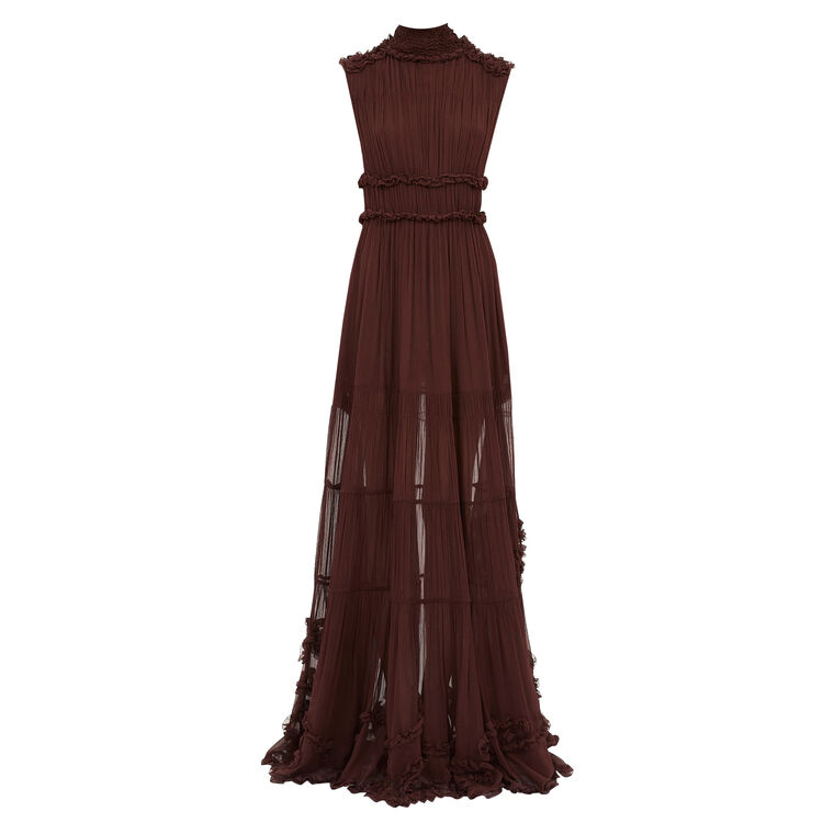 Verona Silk Smocked Sleeveless Gown image number null