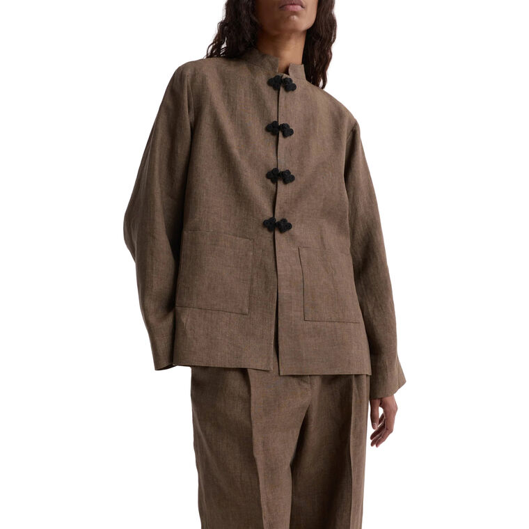 Mandarin Collar Pankou Closure Linen Jacket image number null