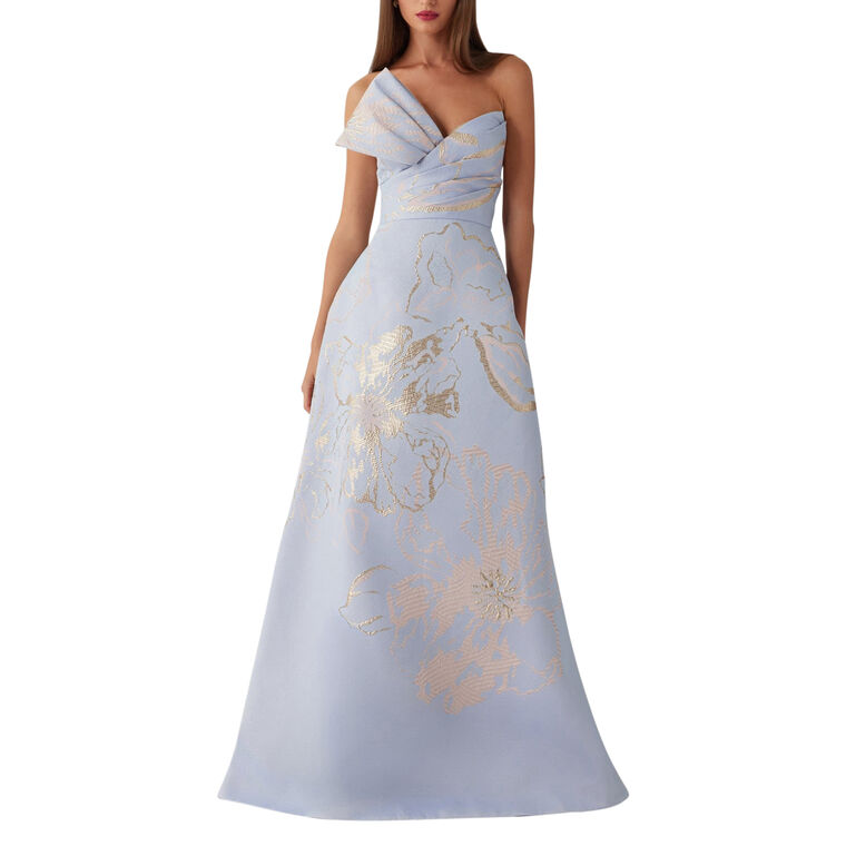 Metallic Jacquard Strapless Side Bow A Line Skirt Gown image number null