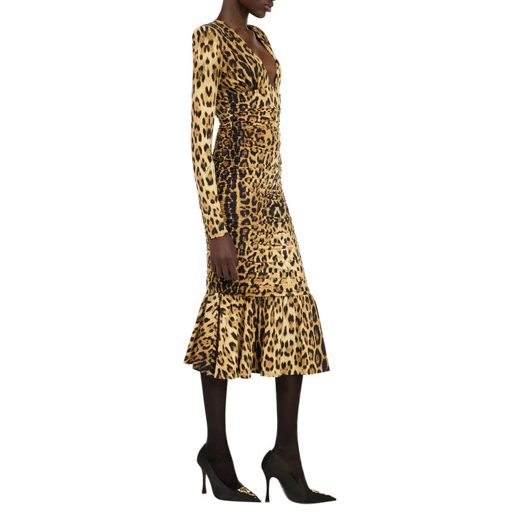 Jaguar Print Lycra Jersey Long Sleeve Midi Dress image number null