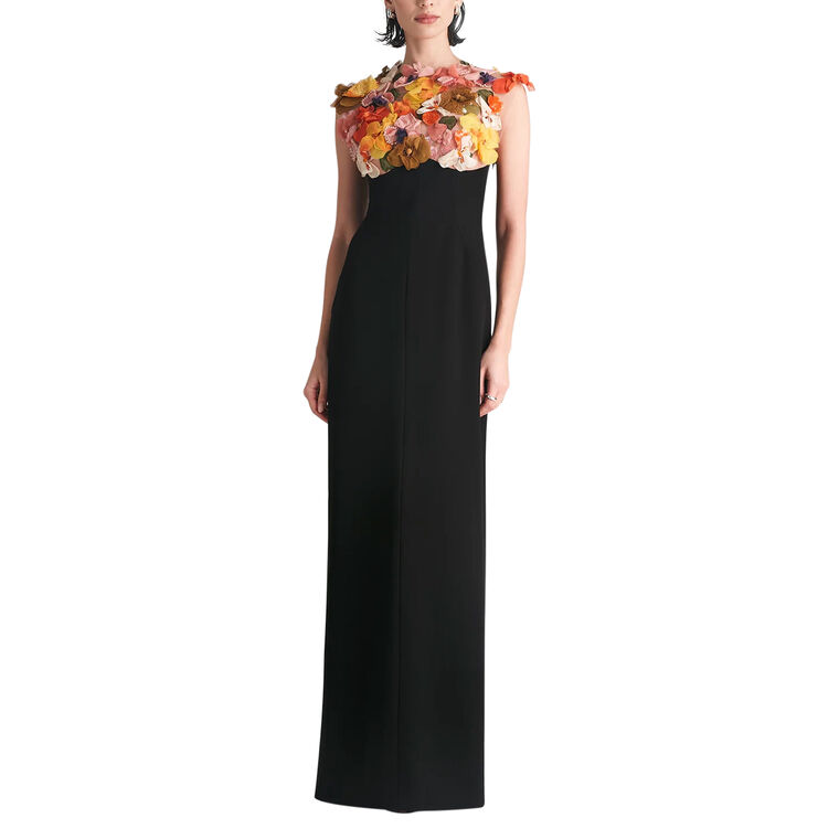 Mixed Media Floral Embroidery Cap Sleeve Gown image number null