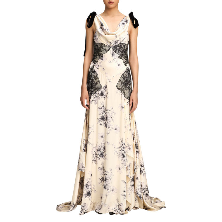 Sleeveless Handsketched Floral Antonella Gown image number null