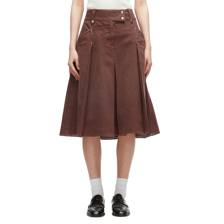 Pleated Denim Midi Skirt image number null