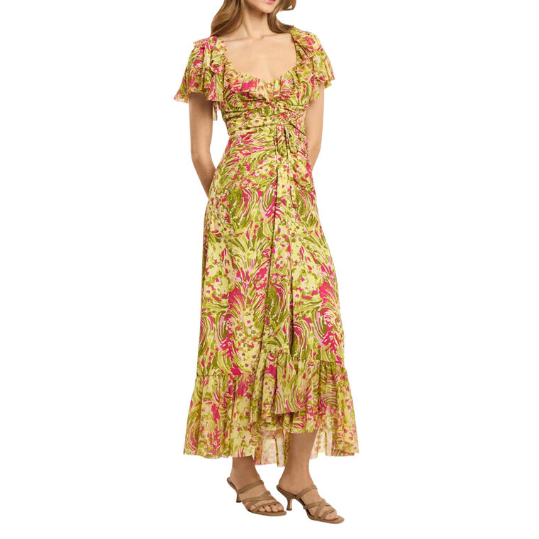 Daisy Swirl Ivey Short Sleeve Cinched Midi Dress image number null