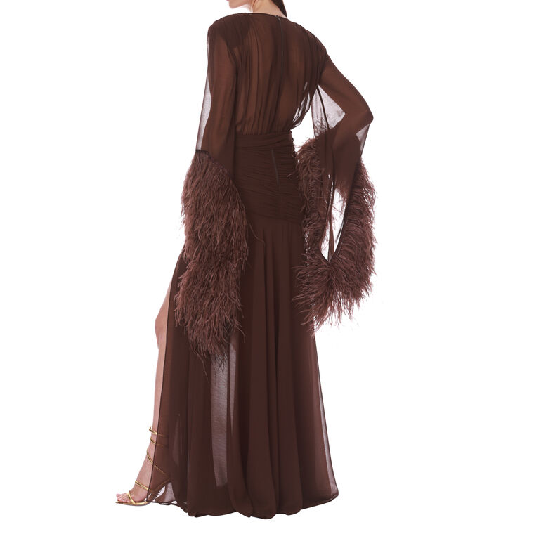 Long Sleeve Deep-V Feather Gown image number null