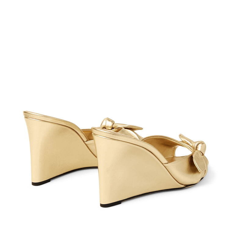 Livi 85mm Metallic Nappa Wedge Sandals With Bow image number null