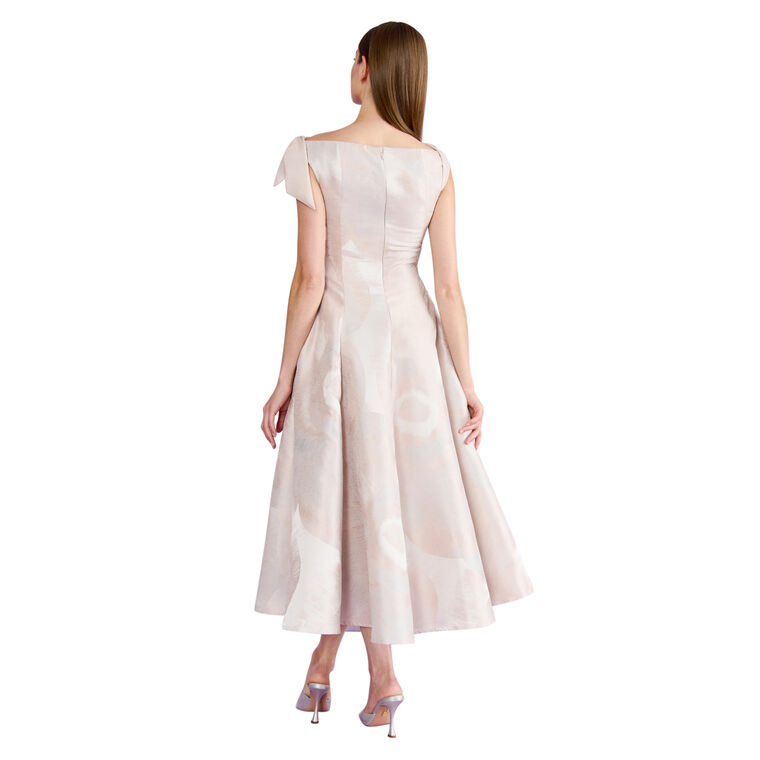 Jacquard Cap Sleeve Sheer Front Midi Dress image number null