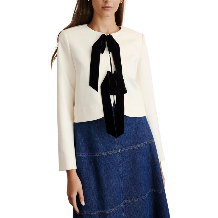Viola Cropped Jacket With Velvet Bow Details image number null