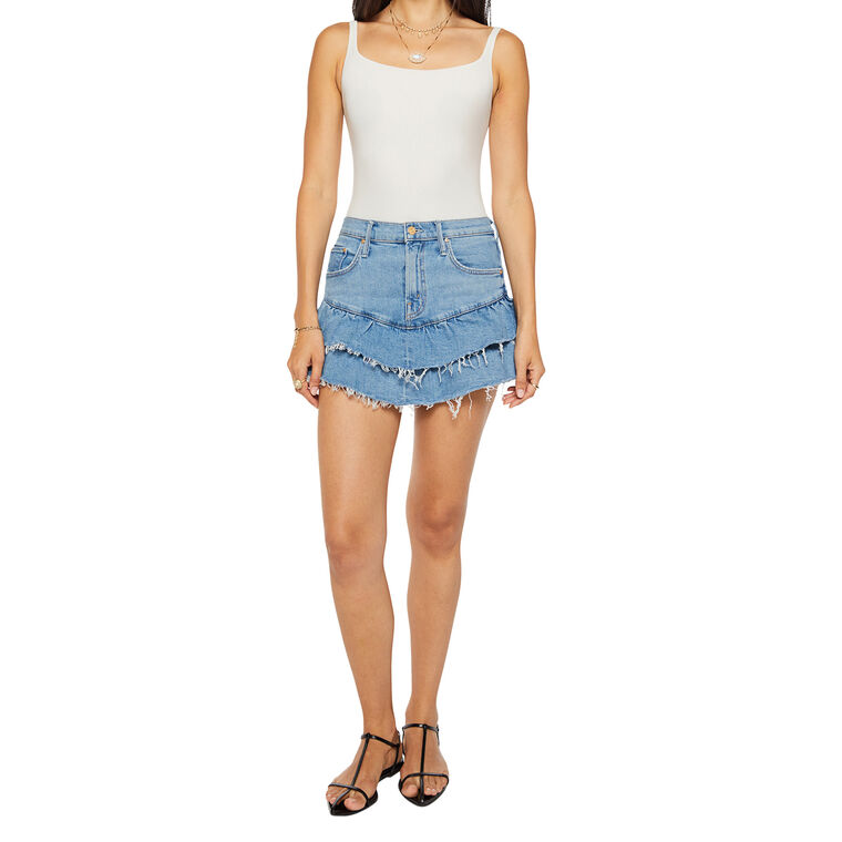 The Ruffle My Feathers Fray Denim Mini Skirt image number null