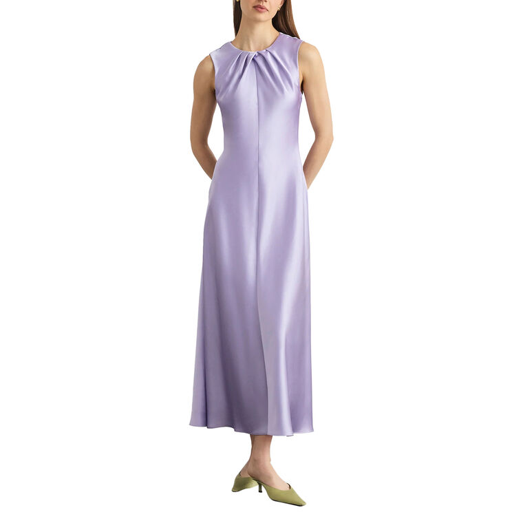 Emily Sleeveless Crewneck Satin Maxi Dress image number null